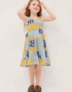 Pia Patchwork Print Dress Blue