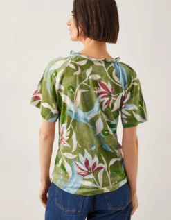 Piper Floral Linen-Blend Top Green