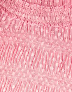 Polka Dot Textured Puff Sleeve Dress Pink