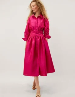 Poppy Belted Midi Shirt Dress Pink