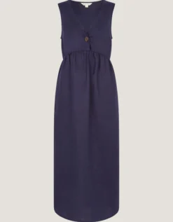 Posey Sleeveless Linen Midi Dress Blue