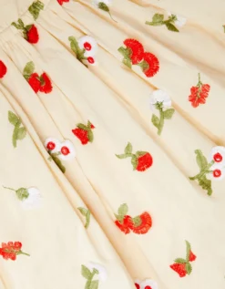 Puff Sleeve Floral Embroidered Dress Ivory