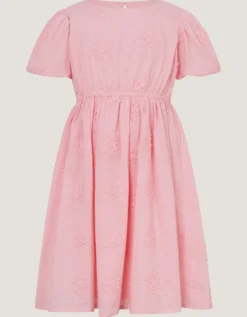 Puff Sleeve Floral Embroidered Dress Pink