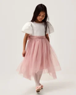 Puff Sleeve Satin Tulle Dress Pink