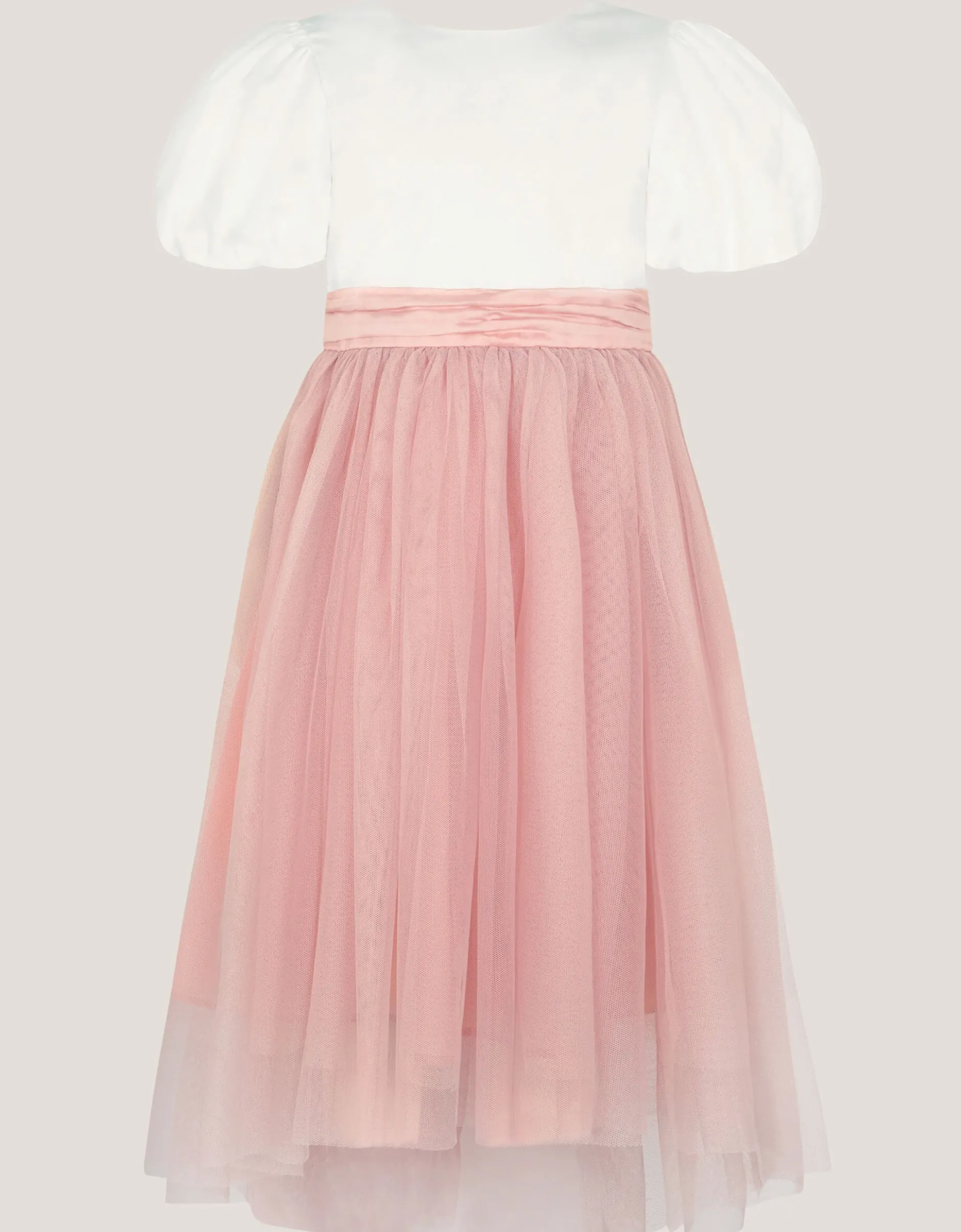 Puff Sleeve Satin Tulle Dress Pink