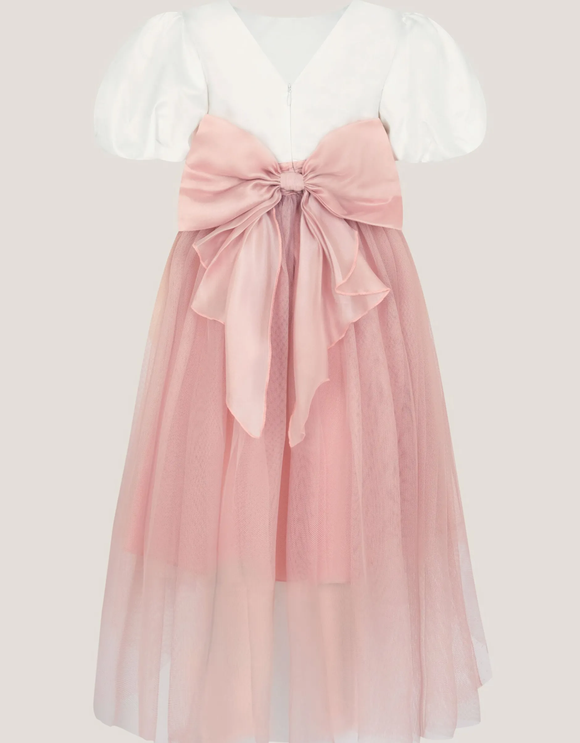 Puff Sleeve Satin Tulle Dress Pink