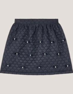 Quilted Embellished Bow Skirt Blue