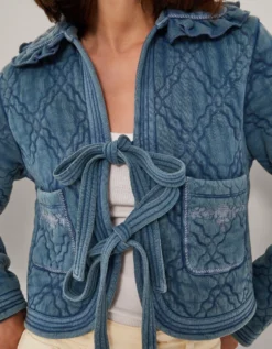 Quinn Tie Quilted Jersey Jacket Blue