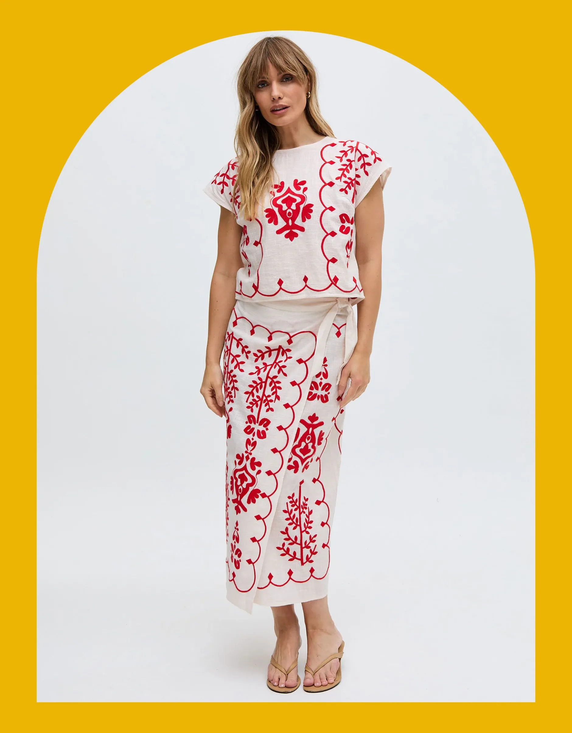 Raffya Freya Embroidered Midi Wrap Skirt Multi