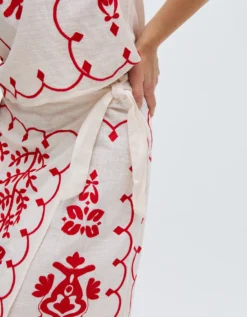 Raffya Freya Embroidered Midi Wrap Skirt Multi