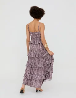 Raffya Tangiers Print Ruffle Maxi Dress Red