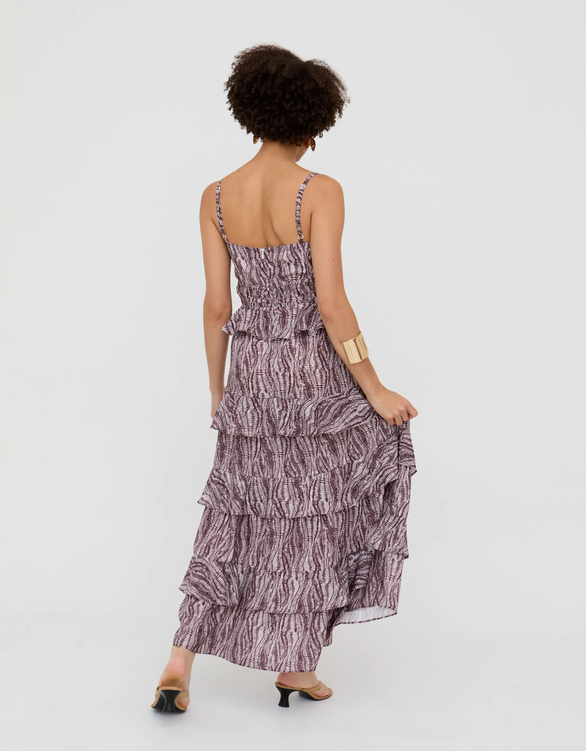 Raffya Tangiers Print Ruffle Maxi Dress Red