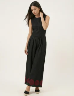 Raffya Vanessa Embroidered Wide Leg Jumpsuit Black