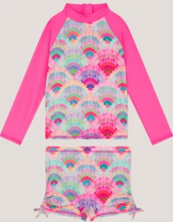 Rainbow Shell UPF50+ Rash Vest Swim Set Pink