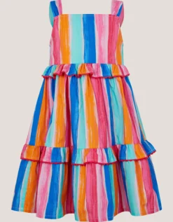 Rainbow Stripe Tiered Dress Multi