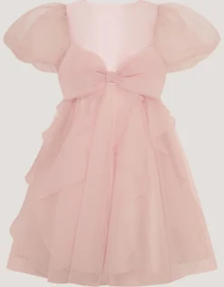 Raphela Puff Sleeve Bow Party Dress Pink