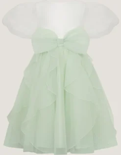 Raphela Puff Sleeve Bow Party Dress Green