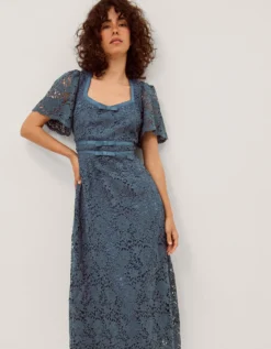 Regina Short Sleeve Lace Midi Dress Blue