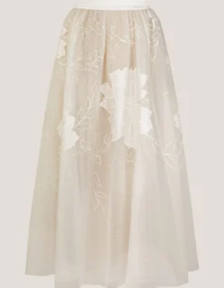 Rhea Floral Embroidered Mesh Wedding Skirt Ivory