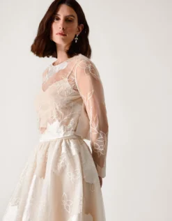 Rhea Floral Embroidered Mesh Wedding Top Ivory