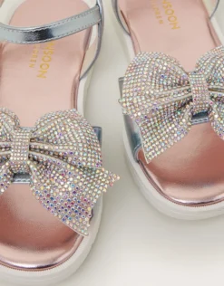 Rhinestone Bow Metallic Sandals Multi