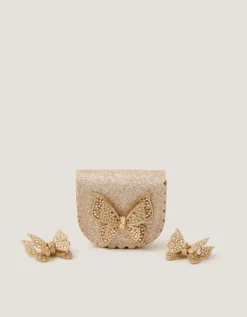 Rhinestone Butterfly Bag & Hair Clips Set