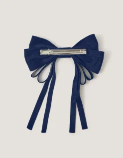 Ribbon Bow School Hair Clip Blue