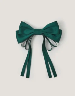 Ribbon Bow School Hair Clip Green