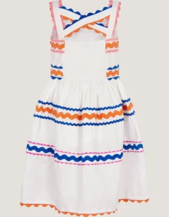 Ric Rac Embroidered Cotton Dress White