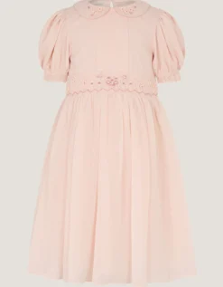Romee Puff Sleeve Embroidered Party Dress Pink