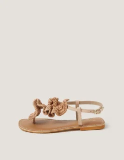 Rosa Raffia Leather Sandals Natural