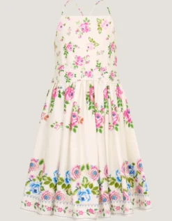 Rose Border Print Party Dress Multi