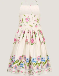 Rose Border Print Party Dress Multi