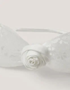 Rosette Bow Satin Hairband Ivory