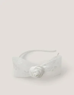 Rosette Bow Satin Hairband Ivory