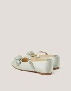 Rosette Satin Ballet Flats Green