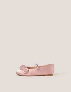 Rosette Satin Ballet Flats Pink