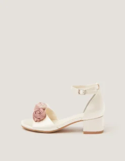 Rosette Satin Two Part Heels Ivory