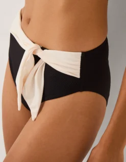 Sabrina Two Tone High Waist Bikini Bottoms Black