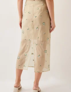 Sacha Embroidered Midi Skirt Gold