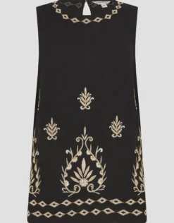 Saffron Embroidered Tank Top Black
