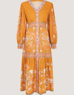 Samara Floral Print Midi Dress Yellow