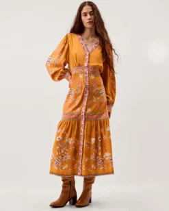 Samara Floral Print Midi Dress Yellow