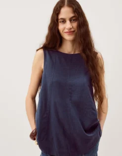 Sammy Swing Linen Blend Tank Top Blue