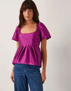 Sandra Smock Puff Sleeve Top Purple