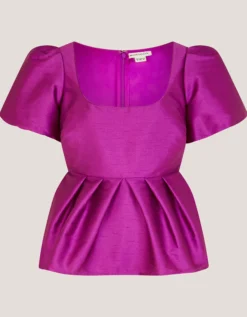 Sandra Smock Puff Sleeve Top Purple