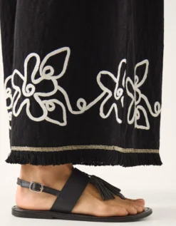Sara Embroidered Wide Leg Trousers Black