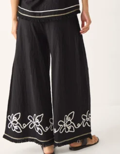 Sara Embroidered Wide Leg Trousers Black