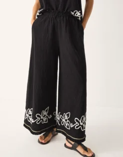 Sara Embroidered Wide Leg Trousers Black