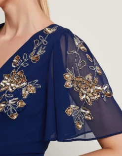 Sarah Embellished Wrap Dress Blue